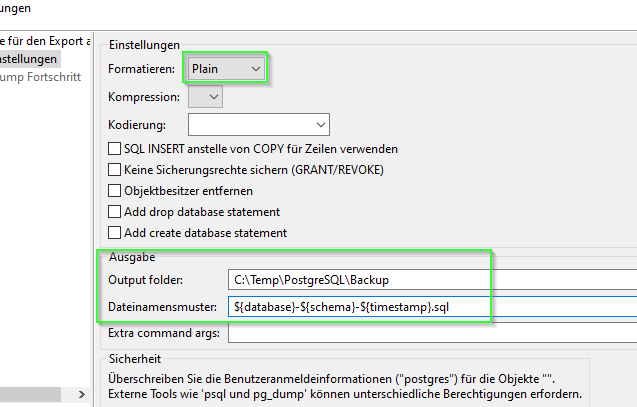 Sicherungseinstellungen